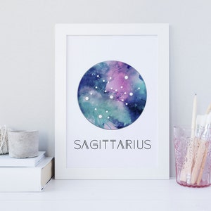 Printable Sagittarius constellation wall art, zodiac printable wall art decor, instant digital download, Sagittarius wall art, space art
