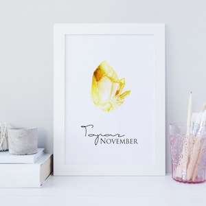 November birthstone wall art, Yellow Topaz printable, gemstone printable wall art, modern minimalist wall art, birthstone November wall art