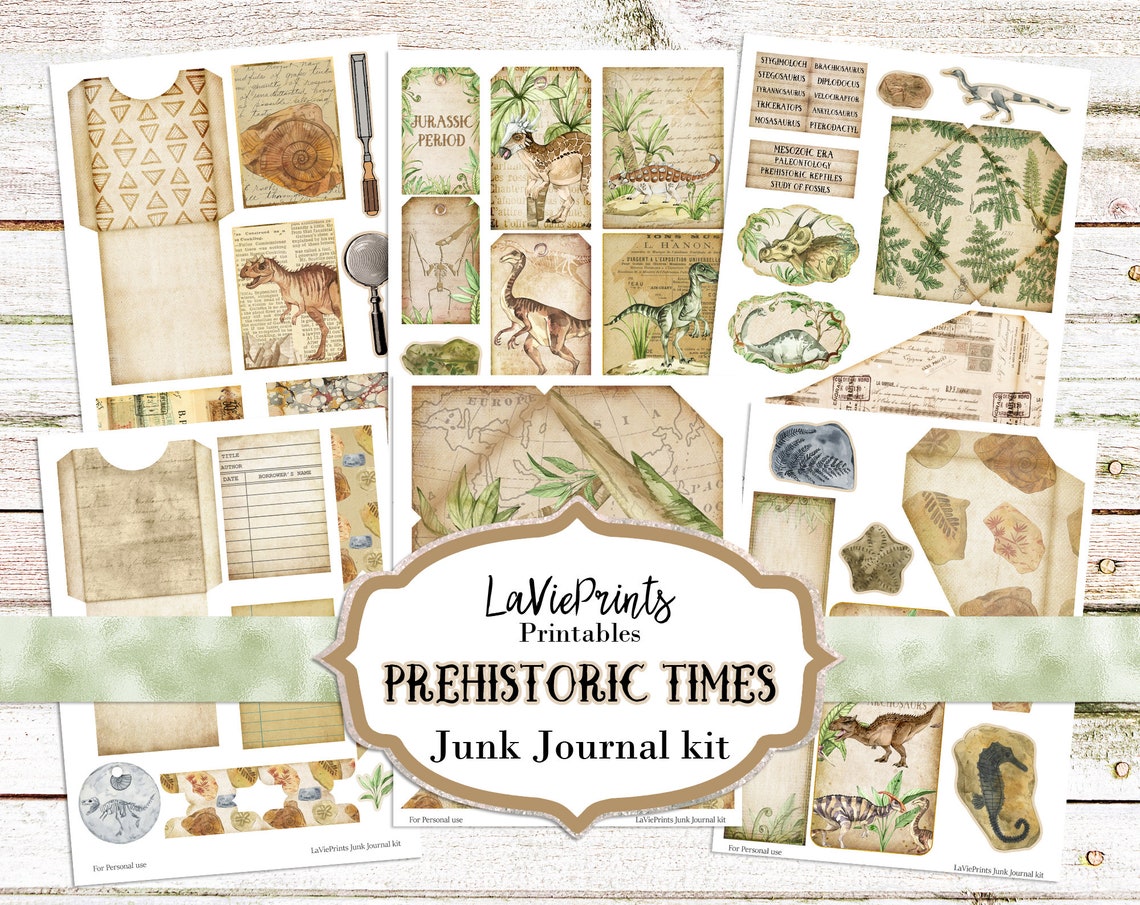 Dinosaurs Junk Journal Printables Scrapbooking Antique | Etsy
