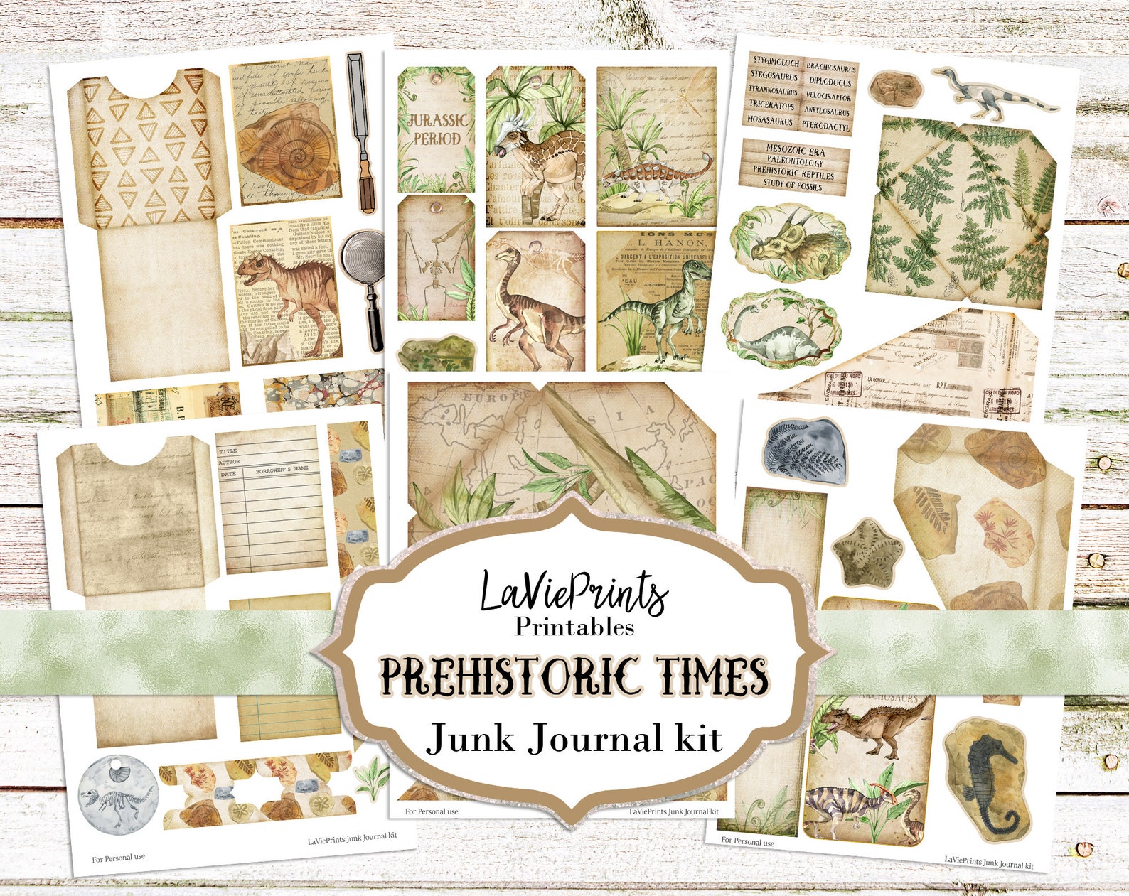 Dinosaurs Junk Journal Printables Scrapbooking Antique | Etsy