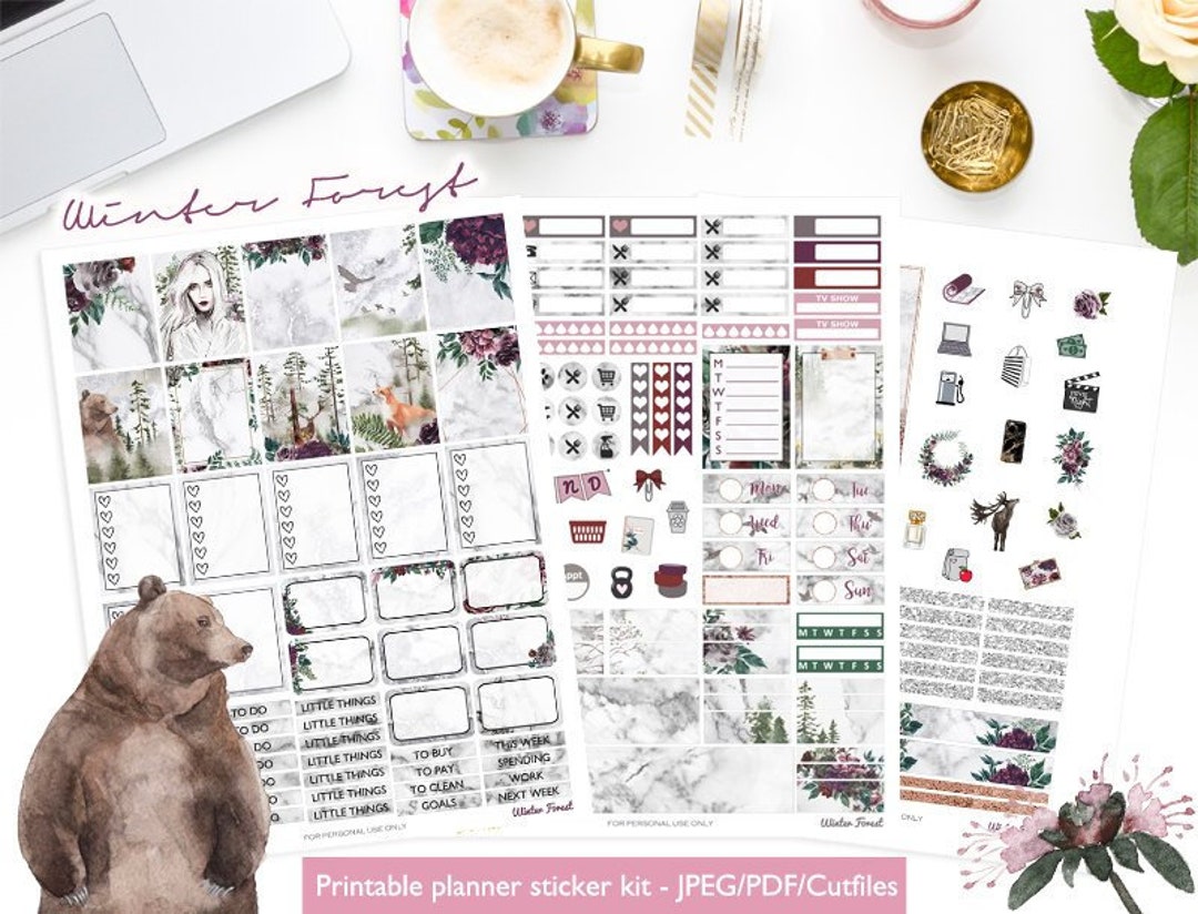 Winter Forest Weekly Kit Printable Planner Stickers - Winter Woodland ...