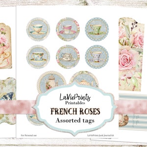 Junk Journal Printable Tags | Scrapbooking Tea Party | Vintage Gift tags | shabby chic Paris party tags | Old Fashioned French ephemera |