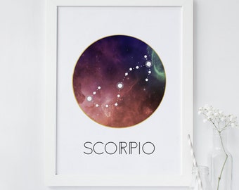 constellation print, Scorpio zodiac print, printable wall art, horoscope print, modern art decor, minimalist wall print