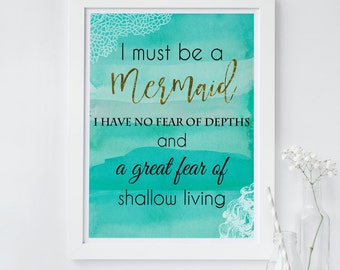 I Must be a Mermaid wall art, Mermaid Quote, Mermaid Art Print, Watercolor Printable wall art, Office art Print, Nursery Art Print, Beach