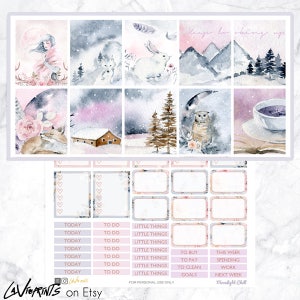Printable Planner Stickers for Erin Condren Planner, Winter Glam stickers, Weekly Planner Kit, woodland animals, Floral, mountain, coffee image 3