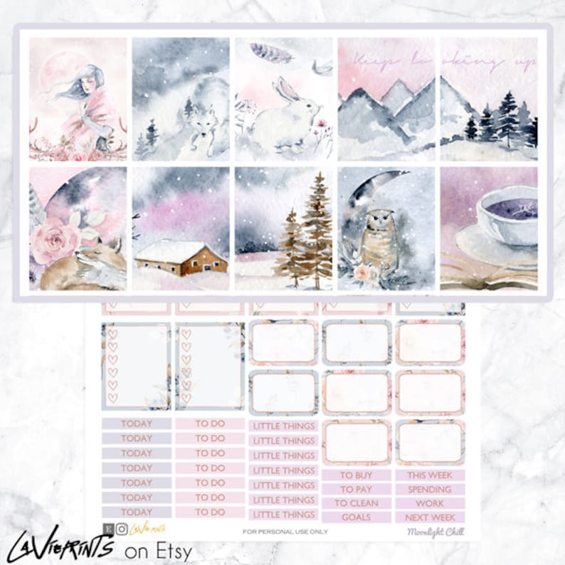 Printable Planner Stickers for Erin Condren Planner, Winter Glam stickers, Weekly Planner Kit, woodland animals, Floral, mountain, coffee image 3