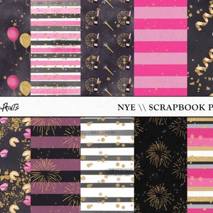 Papel de recorte digital de Nochevieja, papel de moda dibujado a mano, papel de moda patrón, papel digital planificador, uso comercial, papeles de chica de fiesta