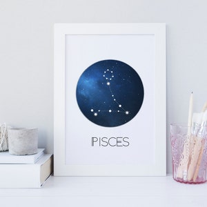 Pisces star sign wall art, constellation print, printable wall art, horoscope print, digital download, Pisces zodiac, zodiac print, gift