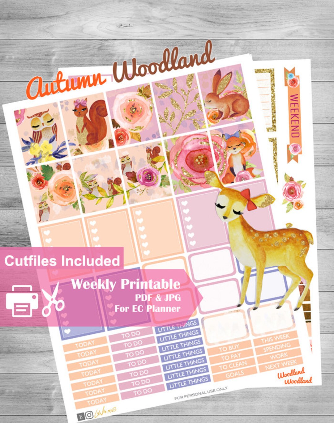 Fall Weekly Kit, Printable Planner Stickers, Woodland Animal Stickers ...