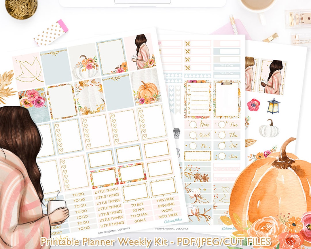 Fall Pumpkin Printable Planner Stickers for Erin Condren Planner ...