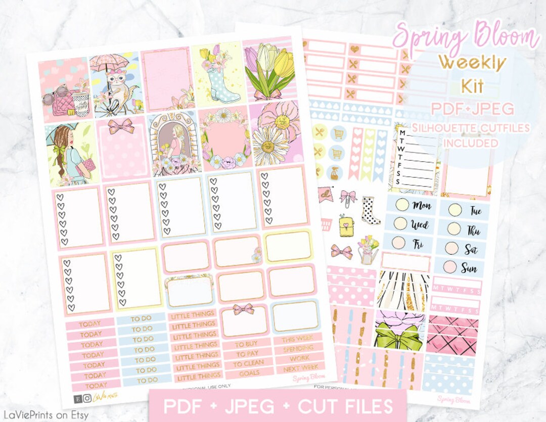 Weekly Kit Printable Planner Stickers- Spring Pink Pastel Weekly Kit ...