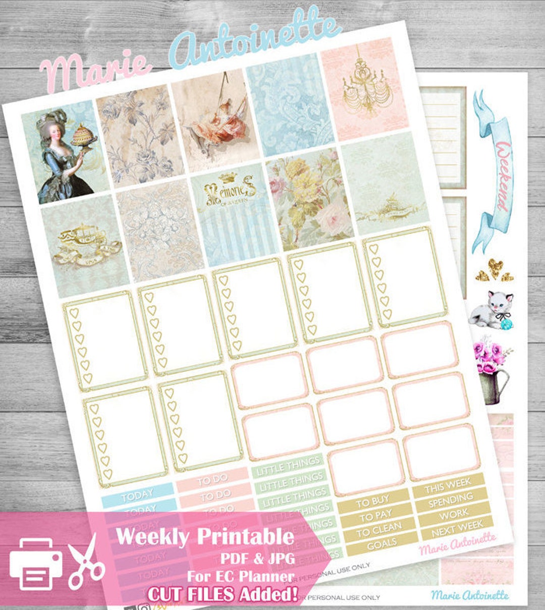 Printable Vintage Planner Stickers, Printable Eclp Weekly Kits, Marie