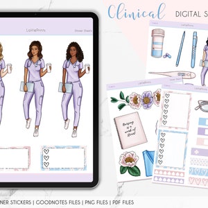 Pegatinas para agenda clínica digital: Tema de enfermería, Goodnotes PNG (descarga digital)