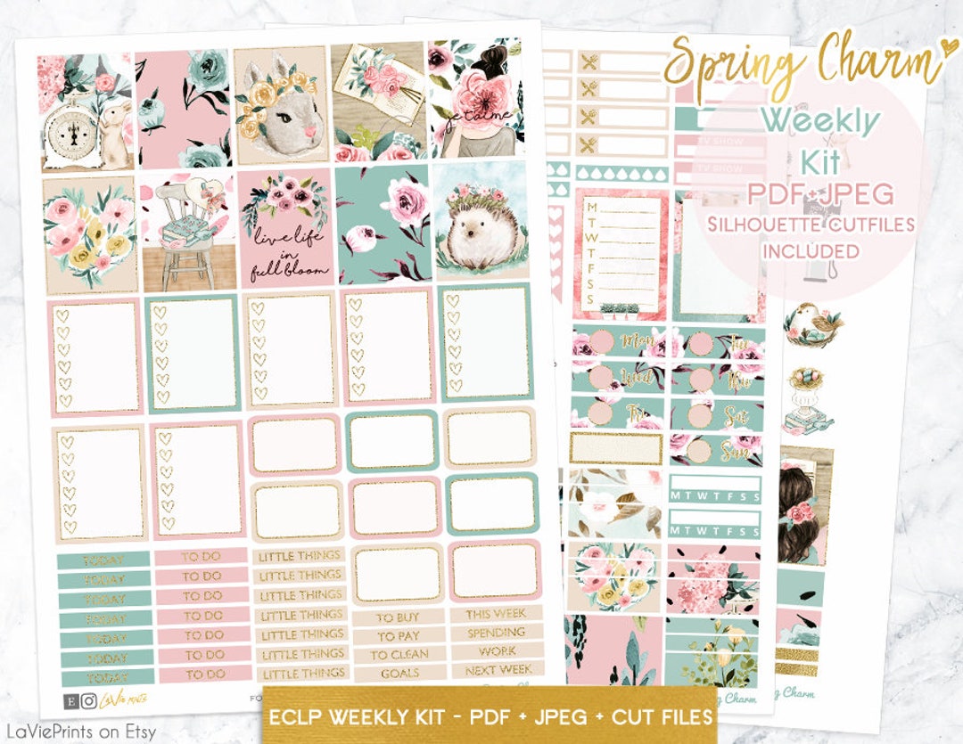 Spring Weekly Kit, Printable Planner Stickers, Floral Vintage Stickers ...