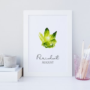 Peridot wall art, August wall art, August printable, monthly birthstone prints, gemstone wall art, Peridot wall decor, Bright green print