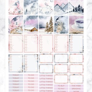 Printable Planner Stickers for Erin Condren Planner, Winter Glam stickers, Weekly Planner Kit, woodland animals, Floral, mountain, coffee image 4