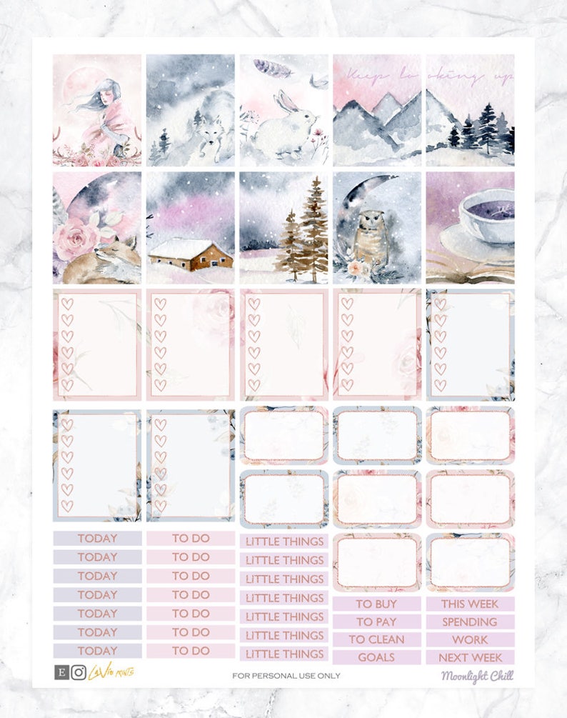 Printable Planner Stickers for Erin Condren Planner, Winter Glam stickers, Weekly Planner Kit, woodland animals, Floral, mountain, coffee image 4