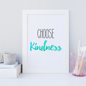 Choose Kindess wall art print, kindness printable quote, typography print, art decor, digital download, watercolor print, turquoise print,