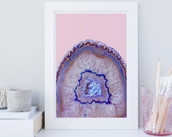 Geode wall art, Geode print, purple Geode, crystal print, printable modern art, agate art, pink art, raw mineral art decor, gem art