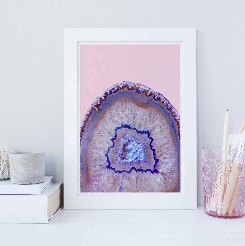 Geode wall art, Geode print, purple Geode, crystal print, printable modern art, agate art, pink art, raw mineral art decor, gem art image 1