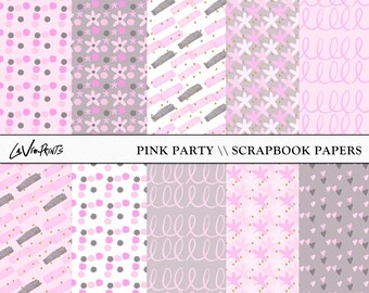 Pink Party Digital Papers, Pink Floral seamless pattern paper, Party planner digital scrapbook paper, Commercial use, Chic floral papers