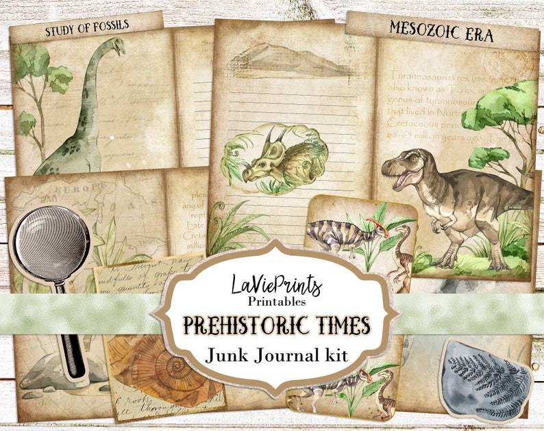 Dinosaurs Junk Journal Printables Scrapbooking Antique | Etsy