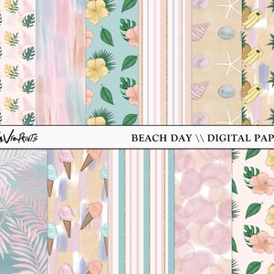 Beach Day Digital Scrapbook Paper, Watercolor hand Drawn, Abstract Pattern paper, planner digital paper, Commercial use, Tropical beach