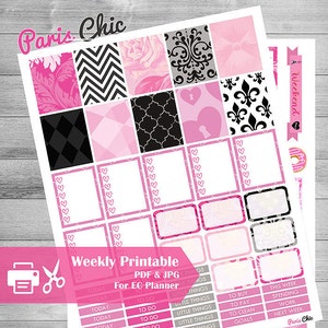Adesivos do planejador de Paris, use com Erin Condren, adesivos verticais, adesivos de planejador preto e rosa, kit de planejador semanal, adesivos temáticos semanais