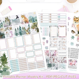 Enchanted Forest Weekly Kit Printable Planner Stickers - Woodland Weekly Kit Erin Condren Planner Stickers Cutlines/TN/winter decor stickers