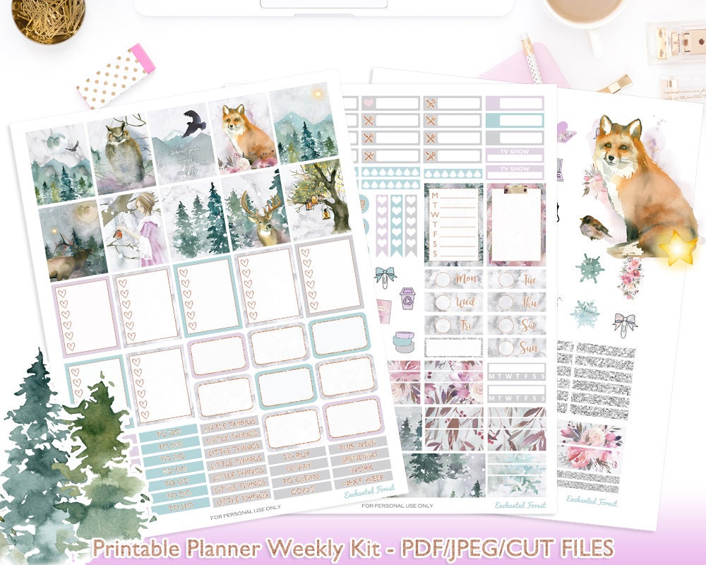 Enchanted Forest Weekly Kit Printable Planner Stickers - Woodland ...