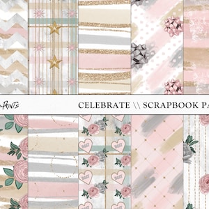 Celebration Digital Scrapbook Paper, fashion hand Drawn, pattern fashion paper, planner digital paper, Commercial use, party girl papers