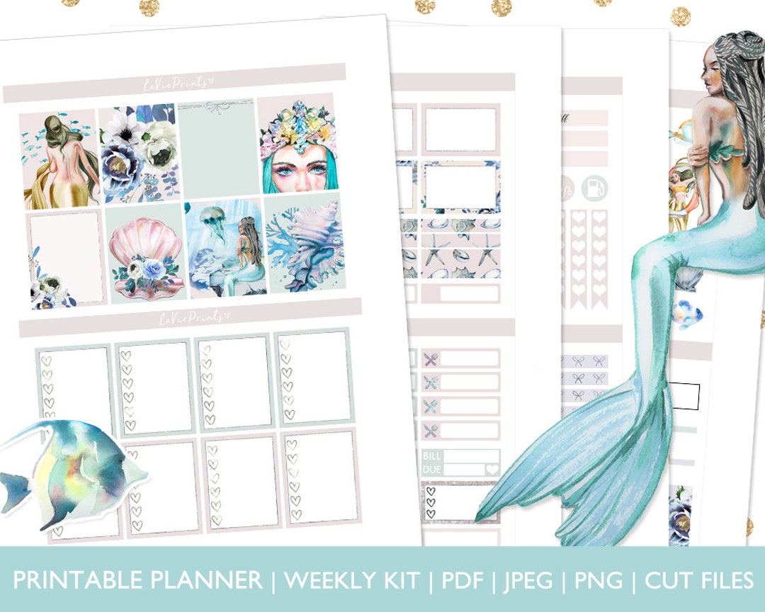 Mermaid Printable Planner Stickers | Weekly Planner Sticker Kit | for ...