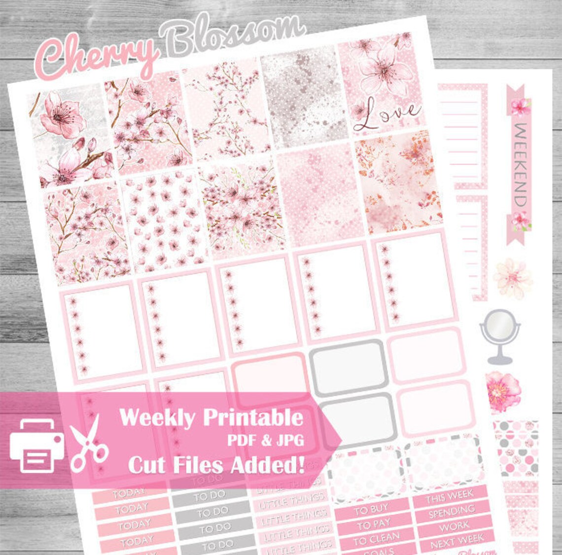 Cherry Blossom Printable Planner Stickers, Spring Garden, Sale, Weekly ...