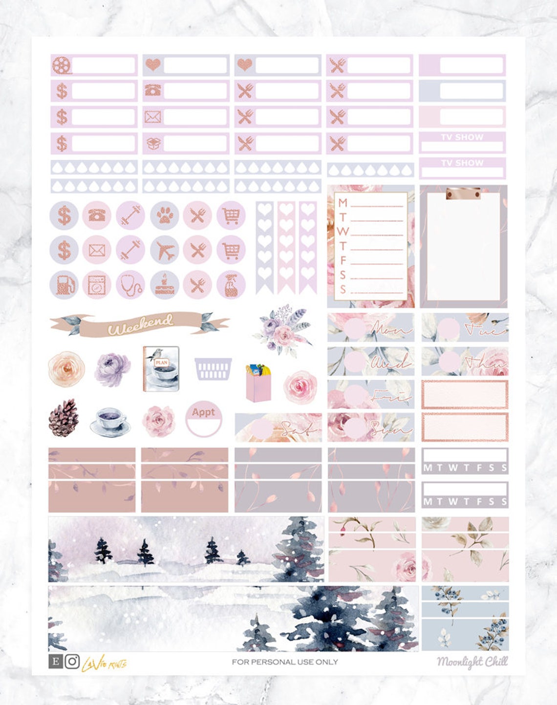 Printable Planner Stickers for Erin Condren Planner, Winter Glam ...