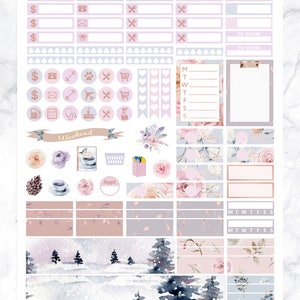 Printable Planner Stickers for Erin Condren Planner, Winter Glam stickers, Weekly Planner Kit, woodland animals, Floral, mountain, coffee image 5