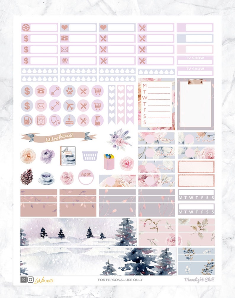 Printable Planner Stickers for Erin Condren Planner, Winter Glam stickers, Weekly Planner Kit, woodland animals, Floral, mountain, coffee image 5