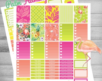 Adesivi per agenda stampabili con fenicotteri, adesivi stampabili con ananas, kit settimanale stampabile, da usare con Erin Condren, adesivi tropicali, foglia di palma