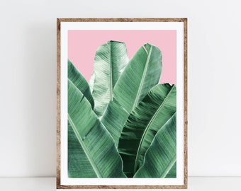 Banana leaf print, banana leaf poster, Green home decor, printable banana leaves print, botanical art print, foliage wall art, Palm leaf art