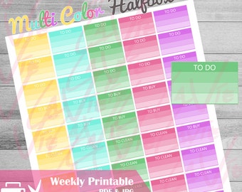 Printable Checklist Planner Stickers, Multicolor Checklist,  Instant Download for use with ERIN CONDREN LIFEPLANNER, To do Rainbow stickers