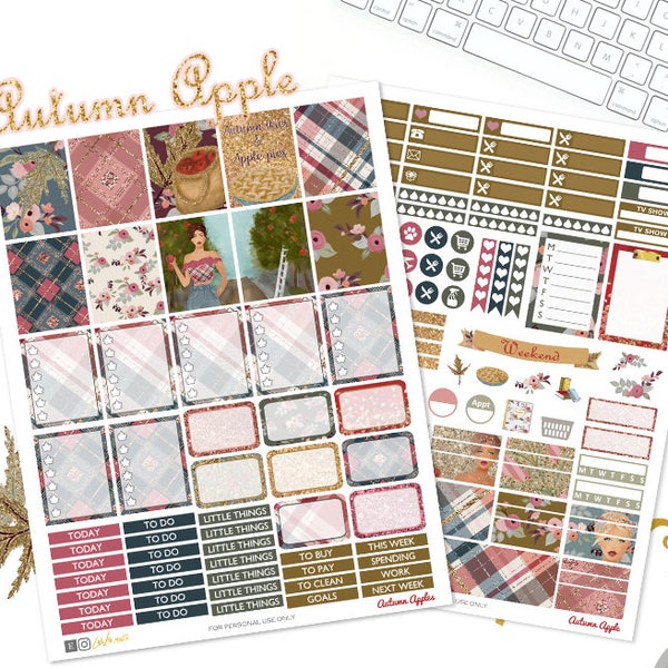 Autumn planner Stickers, Harvest kit, August stickers, For use with Erin Condren, Glam weekly kit, fall printable, September kit, Plaid
