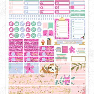 Faultier Planner Sticker, Druckbares Wochenset, Tier Sticker, Faultier Sticker, Verwendung mit Erin Condren, floral, Aquarell Sticker, Cutfiles Bild 5