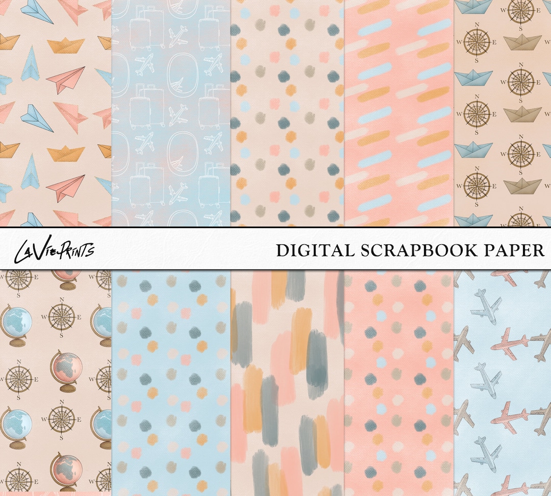 Travel Pattern Paper Travel Scrapbook Paper: Hand-drawn Adventure Patterns (digital Download ...