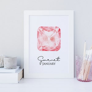 Garnet gemstone print, January birthstone print, birthstone wall art, gem print, printable wall art, red gem print, watercolor wall art