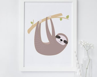 sloth wall art, animal print, tropical print, sloth nursery print, printable wall art, instant download, sloth wall art, cute animal print