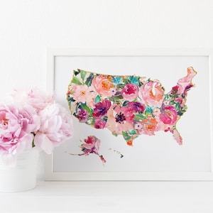 Carte wall Art, US Map print, United States map wall art, World map Wall art, Home, Office décor, Printable art, Chic art, floral art, USA art