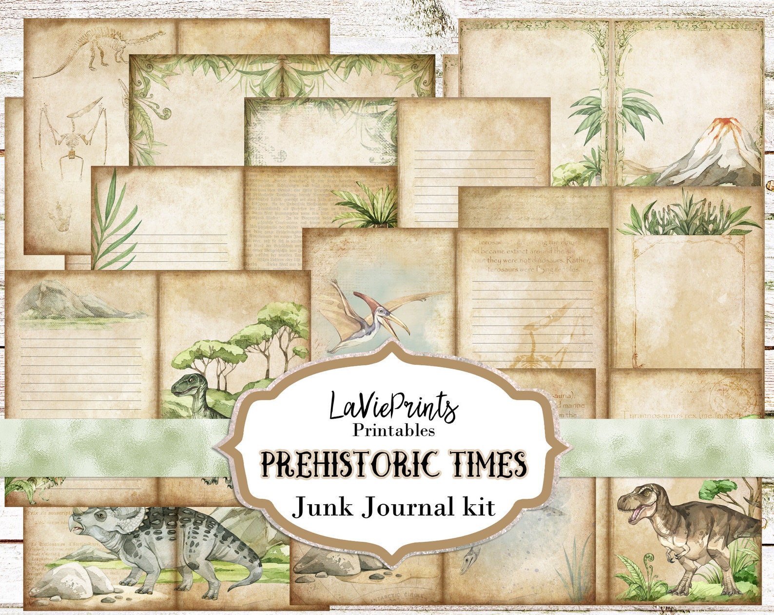 Dinosaurs Junk Journal Printables Scrapbooking Antique | Etsy