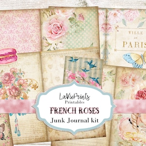 French Junk Journal Printable | Scrapbooking Antique Papers | Collage Sheets | Vintage Rose Papers | shabby chic Junk journal, Old Fashioned