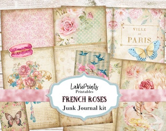 French Rose Junk Journal Kit: Shabby Chic Ephemera (Digital Download)