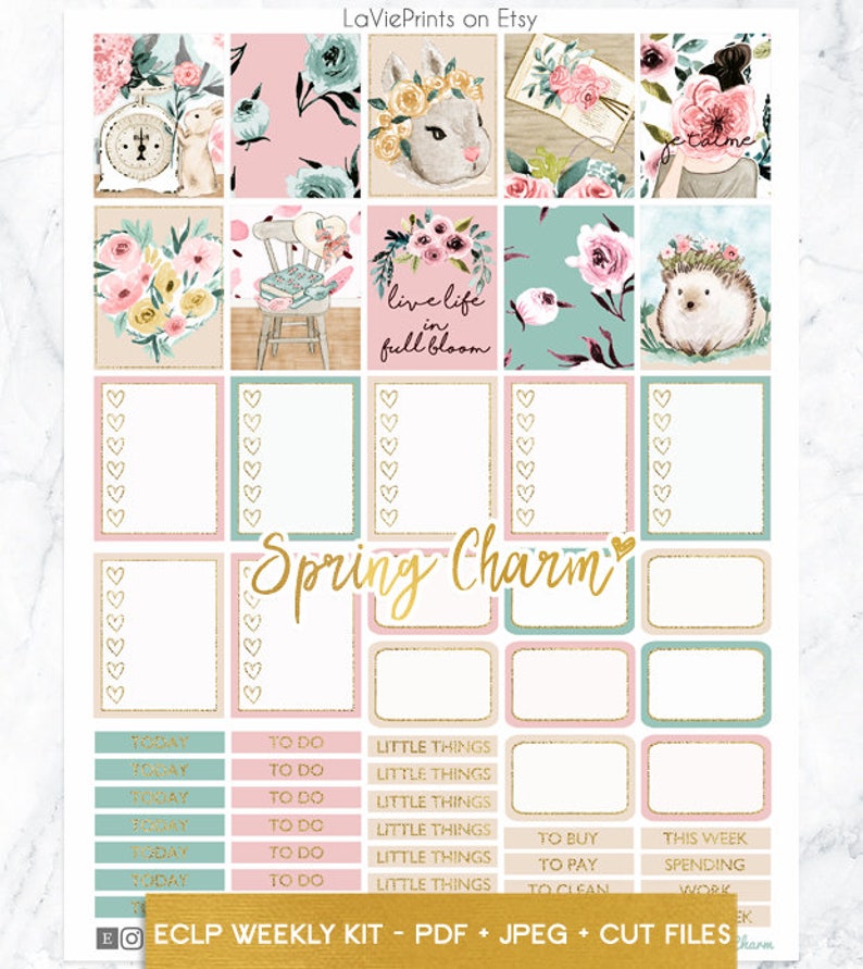 Spring Weekly Kit Printable Planner Stickers Floral Vintage | Etsy