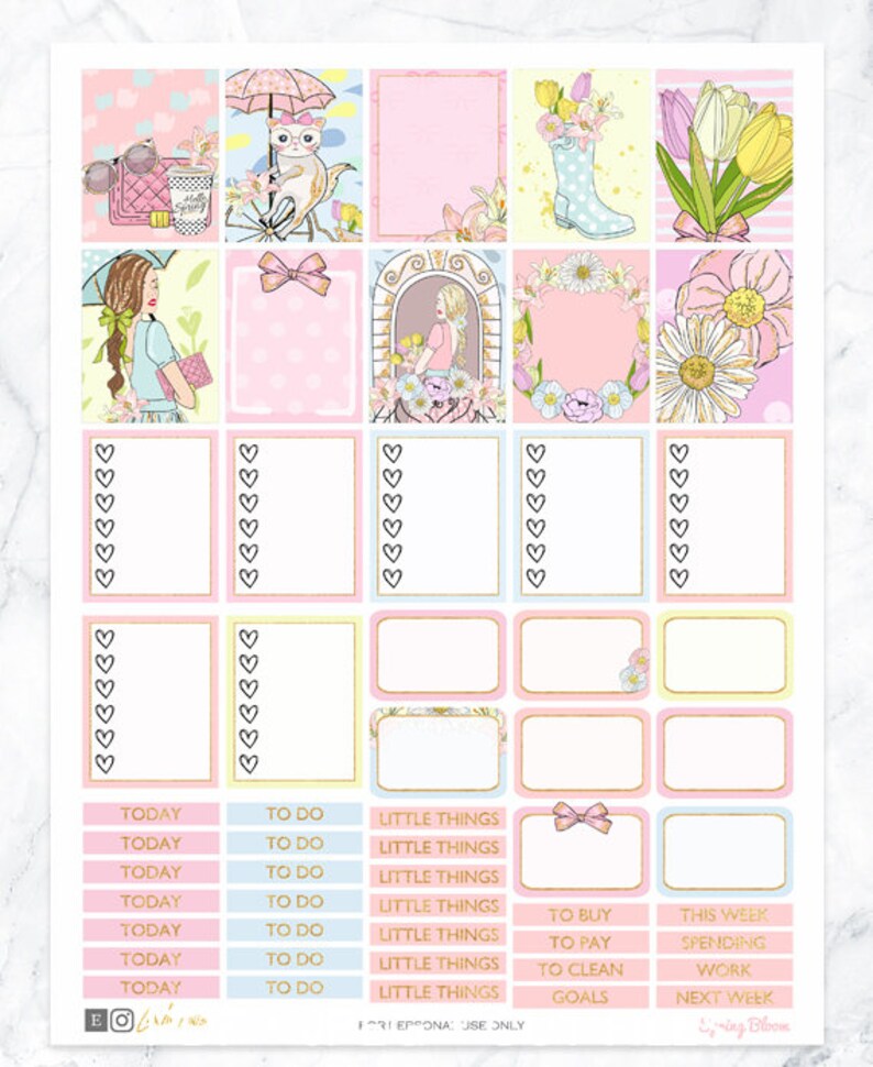 Weekly Kit Printable Planner Stickers Spring Pink Pastel - Etsy